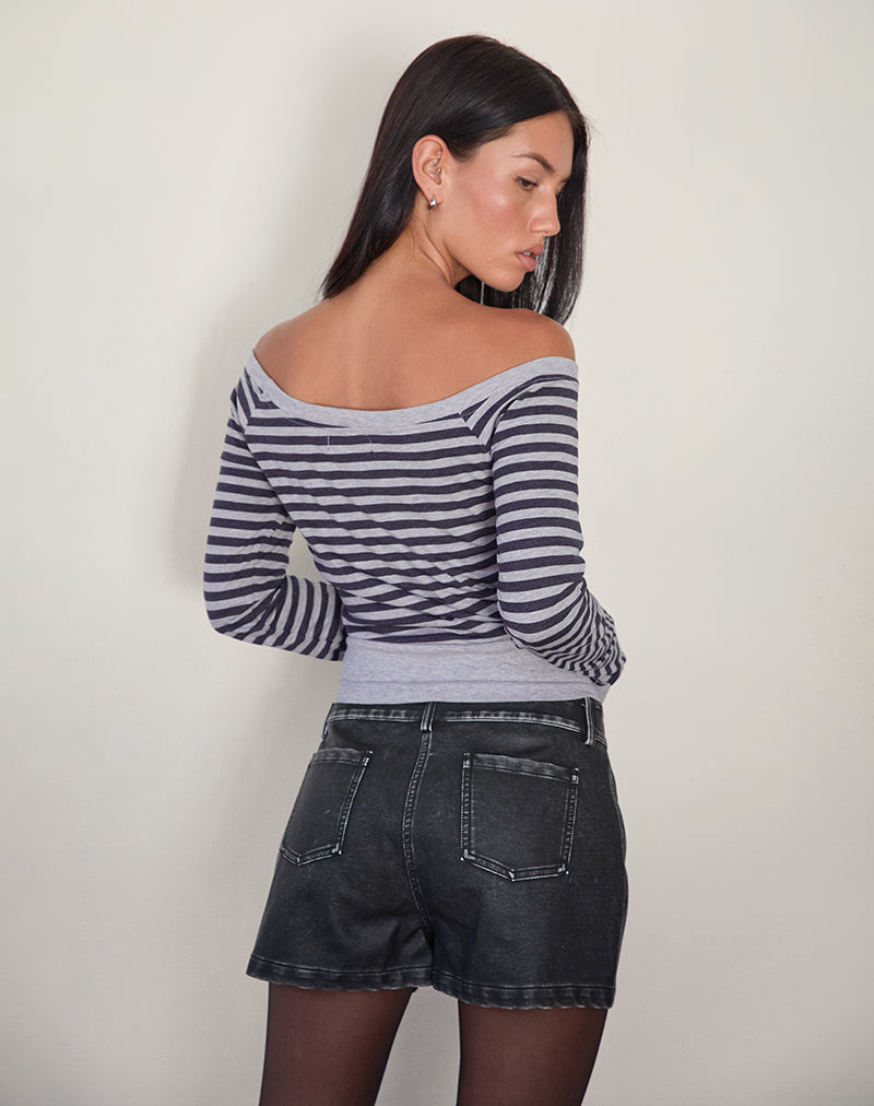 Bild von Yacin Slouchy Top in Grau und Schwarz gestreift