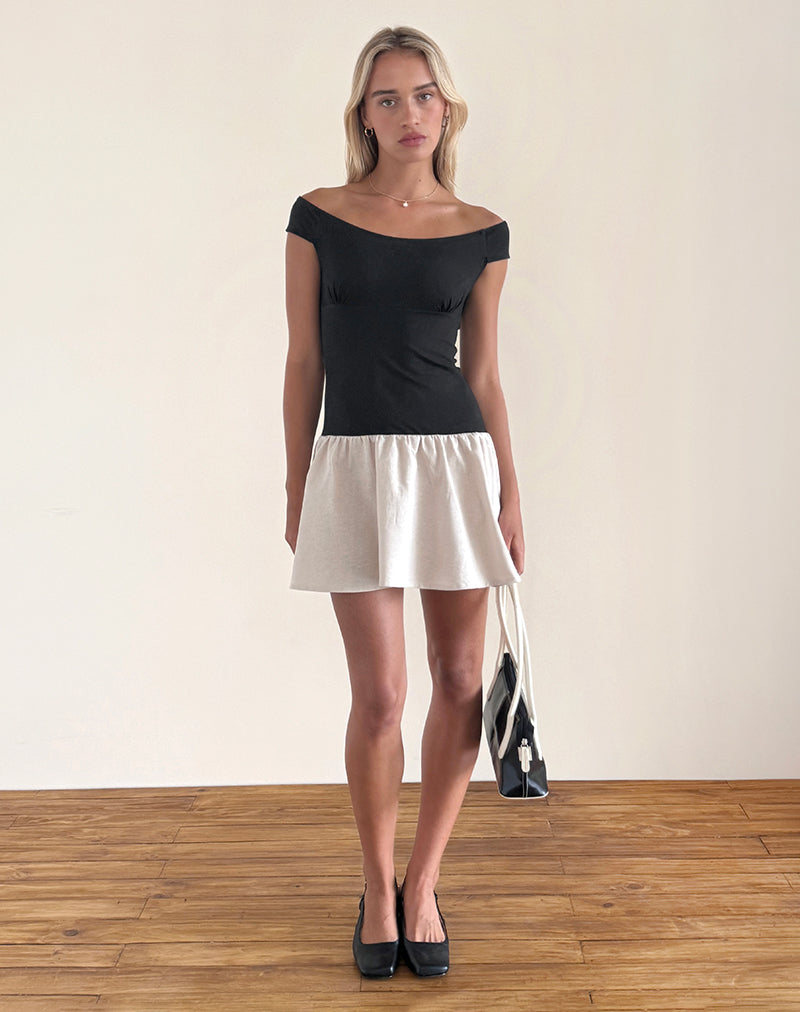 Bild von Yael Minikleid aus Lycra Leinen Schwarz und Ecru