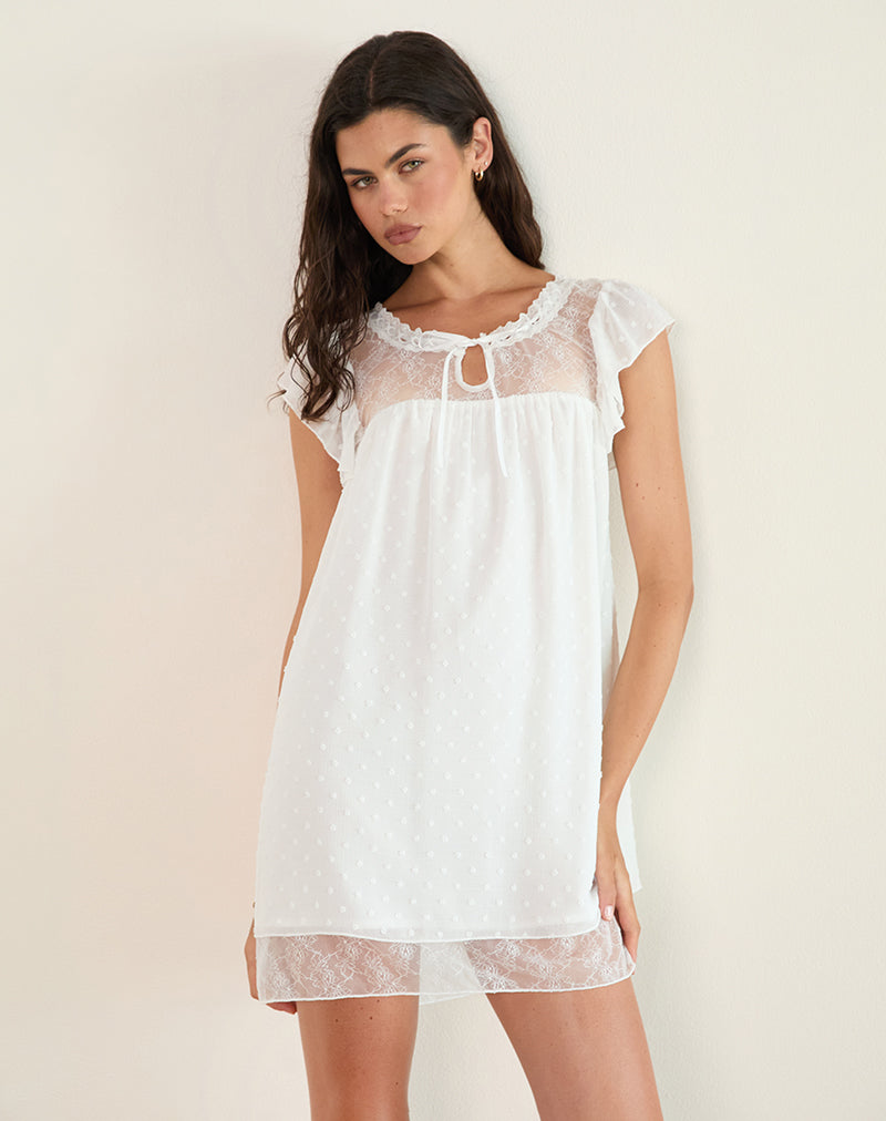 Yagis Smock-Minikleid aus Dobby Chiffon Weißer Spitze