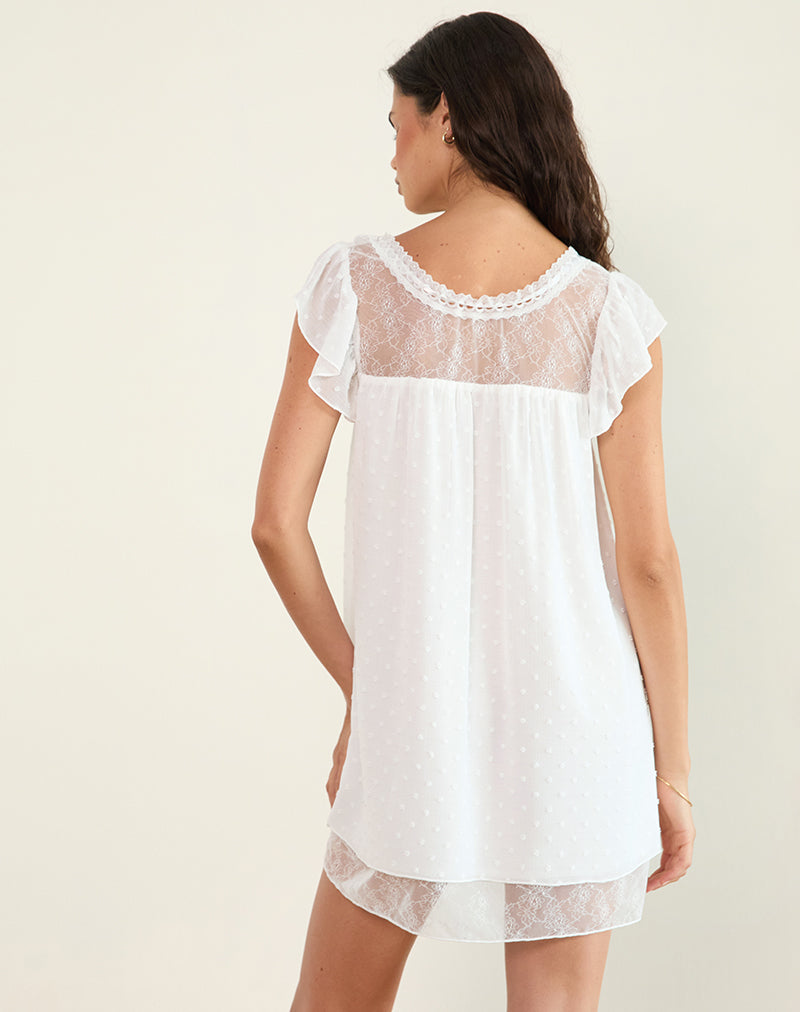 Bild von Yagis Smock Mini Dress aus Dobby Chiffon Weiß Spitze