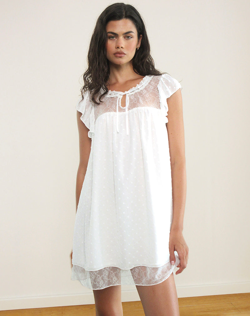 Bild von Yagis Smock Mini Dress aus Dobby Chiffon Weiß Spitze