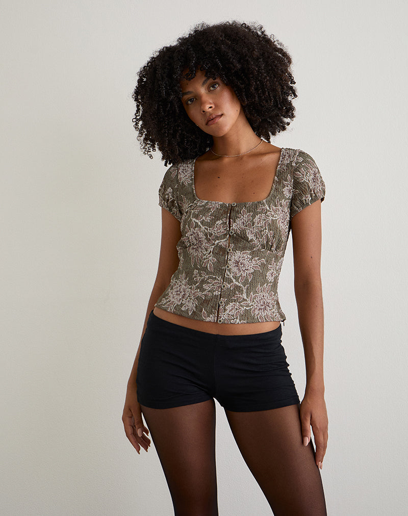Image of Yakova Bluse aus gewebtem Floralgrün