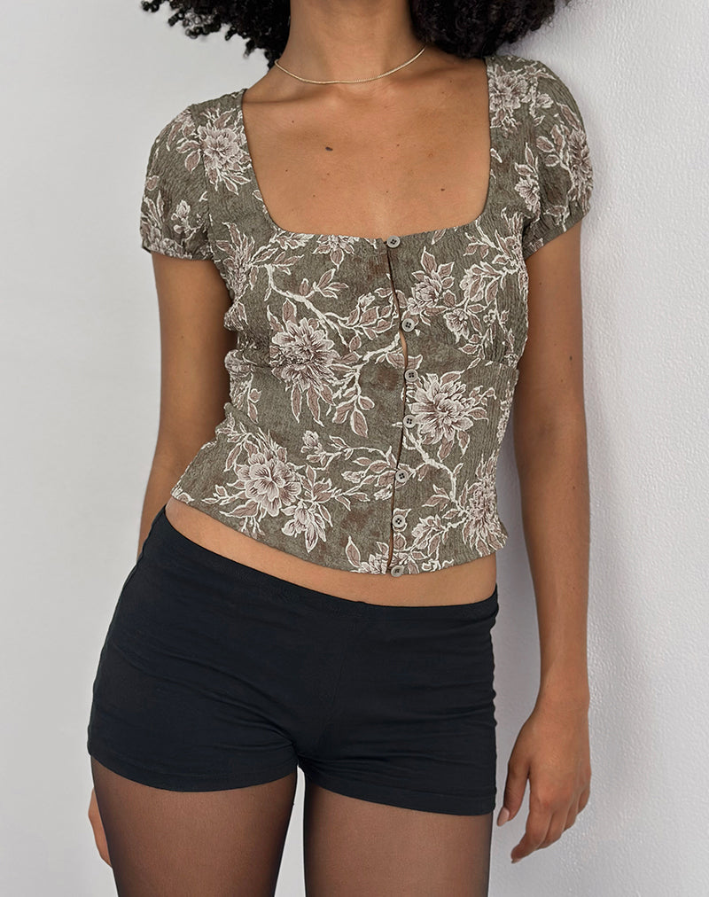 Image of Yakova Bluse aus gewebtem Floralgrün