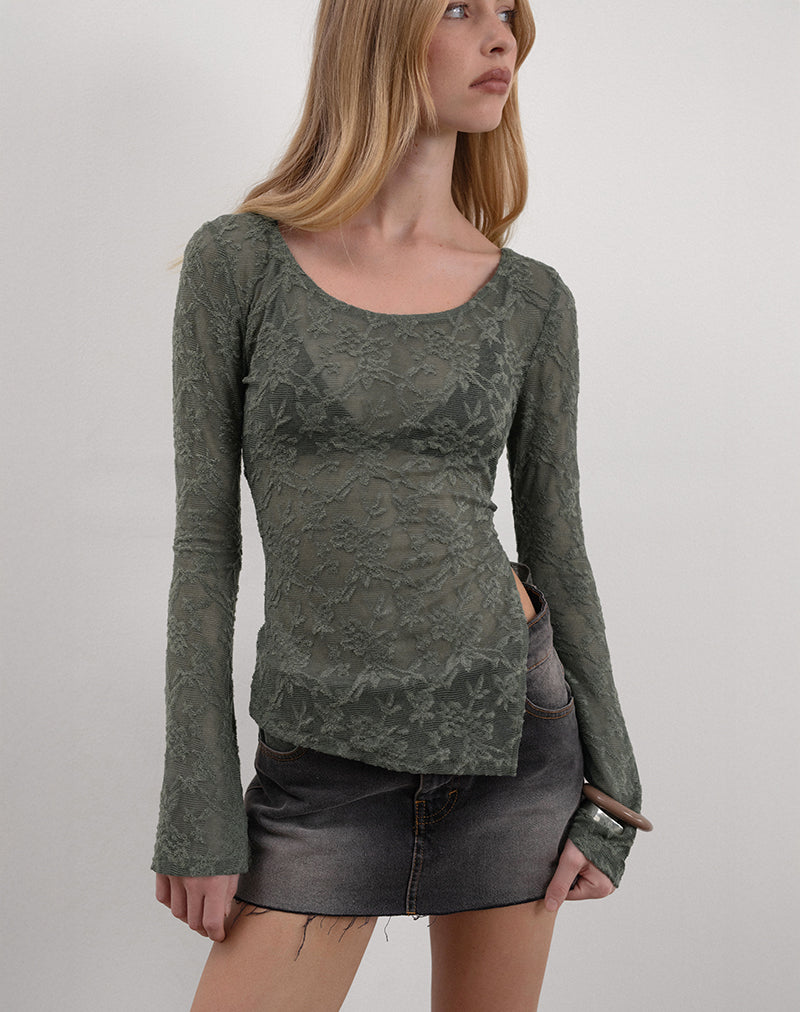 Yamari Top aus Jacquard-Strick Grün
