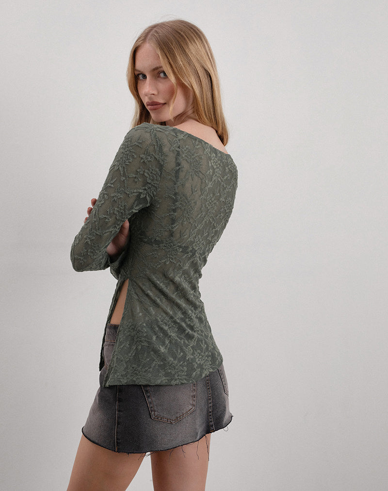 Image of Yamari Top aus Jacquard-Strick Grün