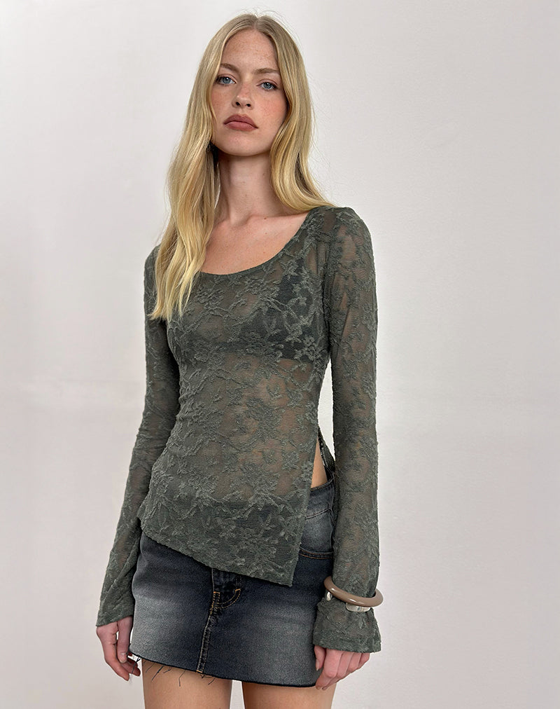Yamari Top aus Jacquard-Strick Grün