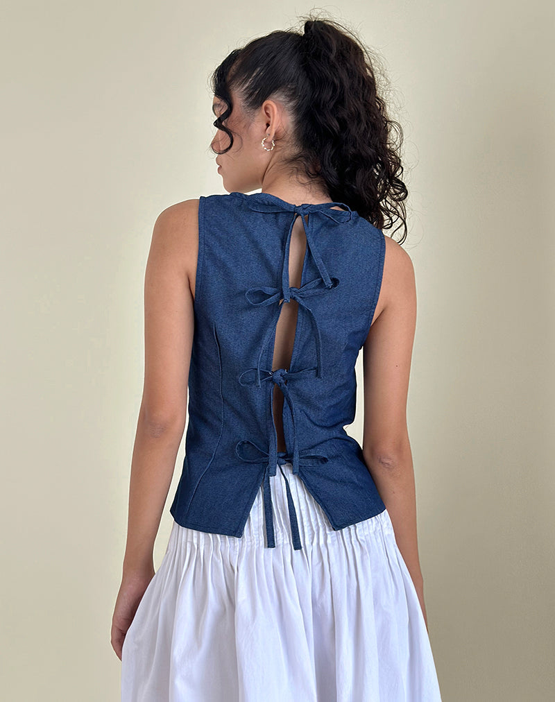 Yashia Krawattenoberteil aus Denim Chambray Indigo