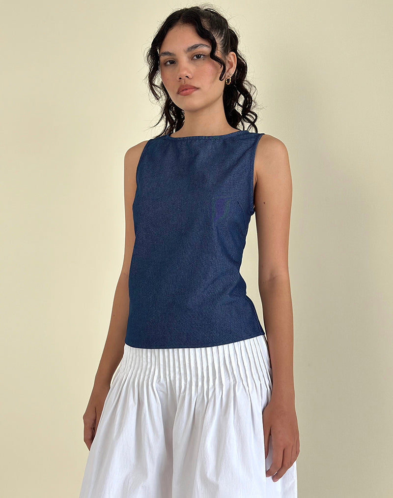 Yashia Krawattenoberteil aus Denim Chambray Indigo