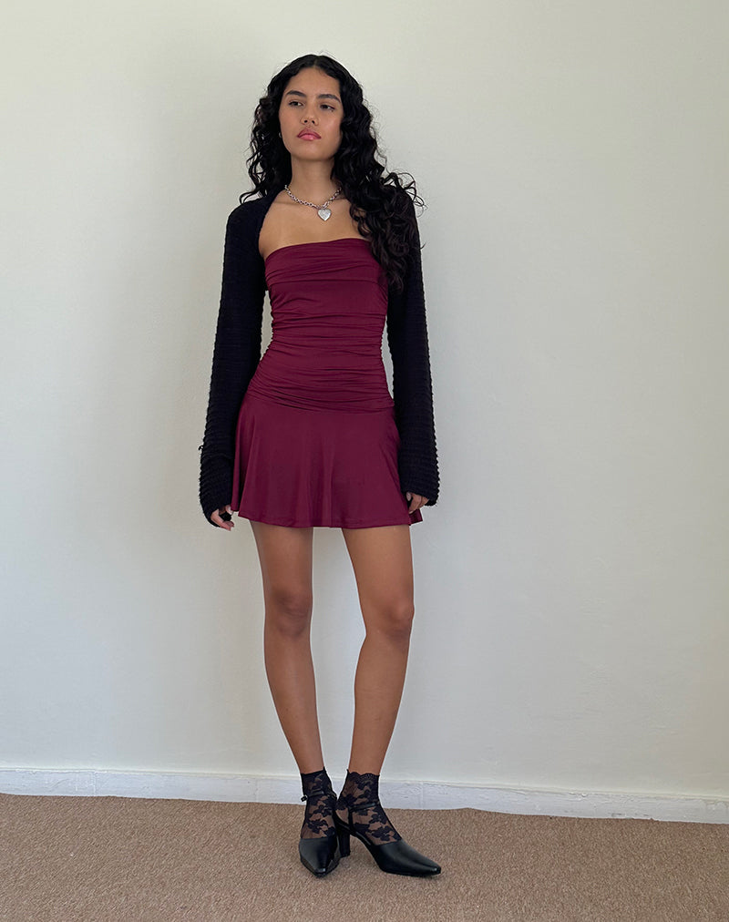 Bild von Yasmin Bandeau Mini Slinky Kleid in Burgundy