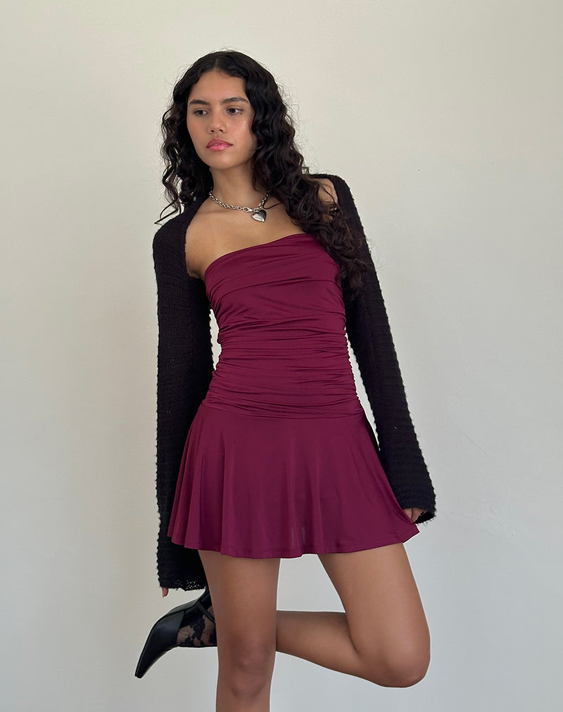 Bild von Yasmin Bandeau Mini Slinky Kleid in Burgundy