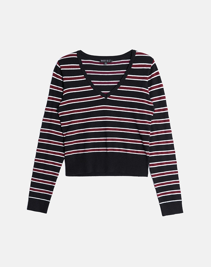 Image of Yasra Pullover aus Streifenstrick Schwarz Burgund