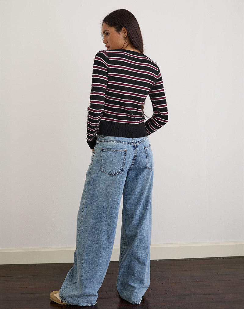 Image of Yasra Pullover aus Streifenstrick Schwarz Burgund