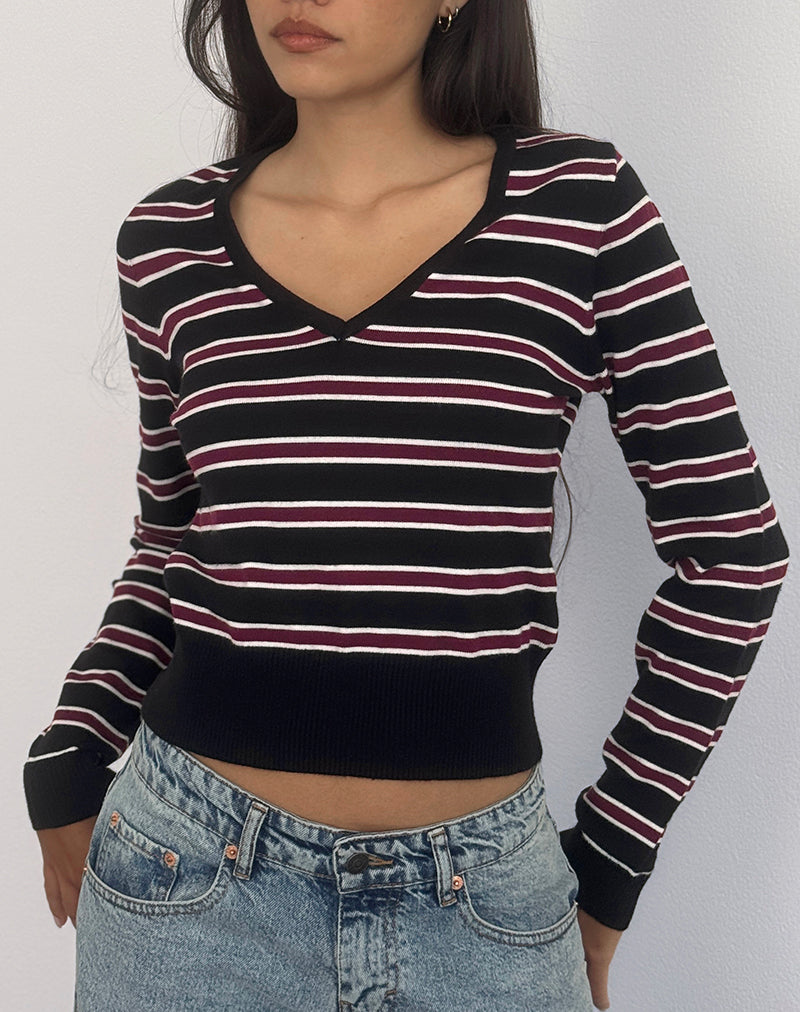 Image of Yasra Pullover aus Streifenstrick Schwarz Burgund