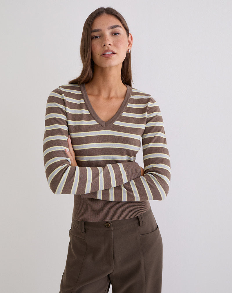 Image of Yasra Jumper in Stripe Knit Brown and Yellow