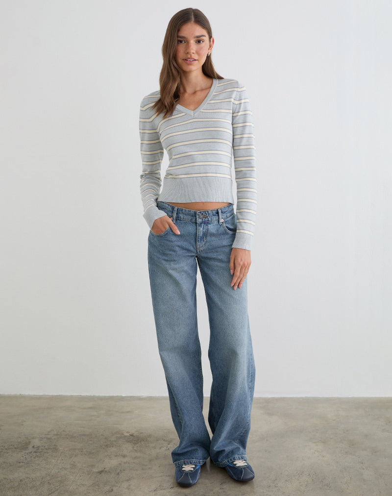 Bild von Yasra Jumper in gestreifter Strickoptik, cremefarben und grau