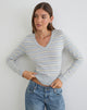 Bild von Yasra Jumper in gestreifter Strickoptik, cremefarben und grau