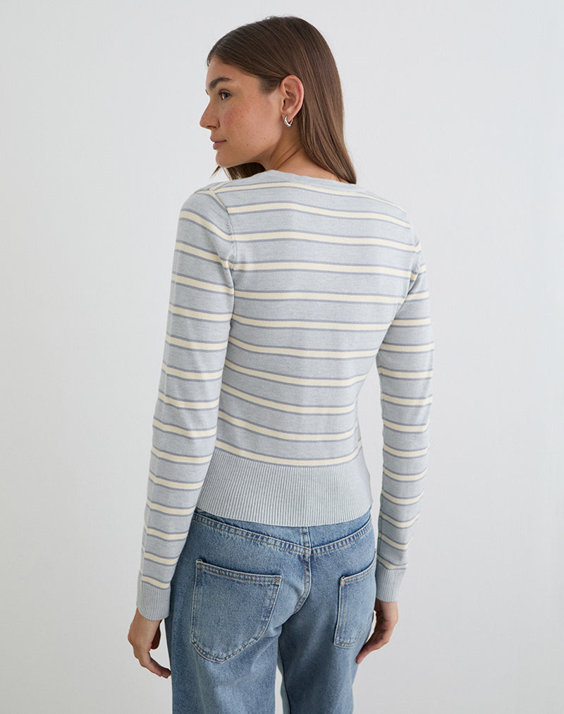 Bild von Yasra Jumper in gestreifter Strickoptik, cremefarben und grau