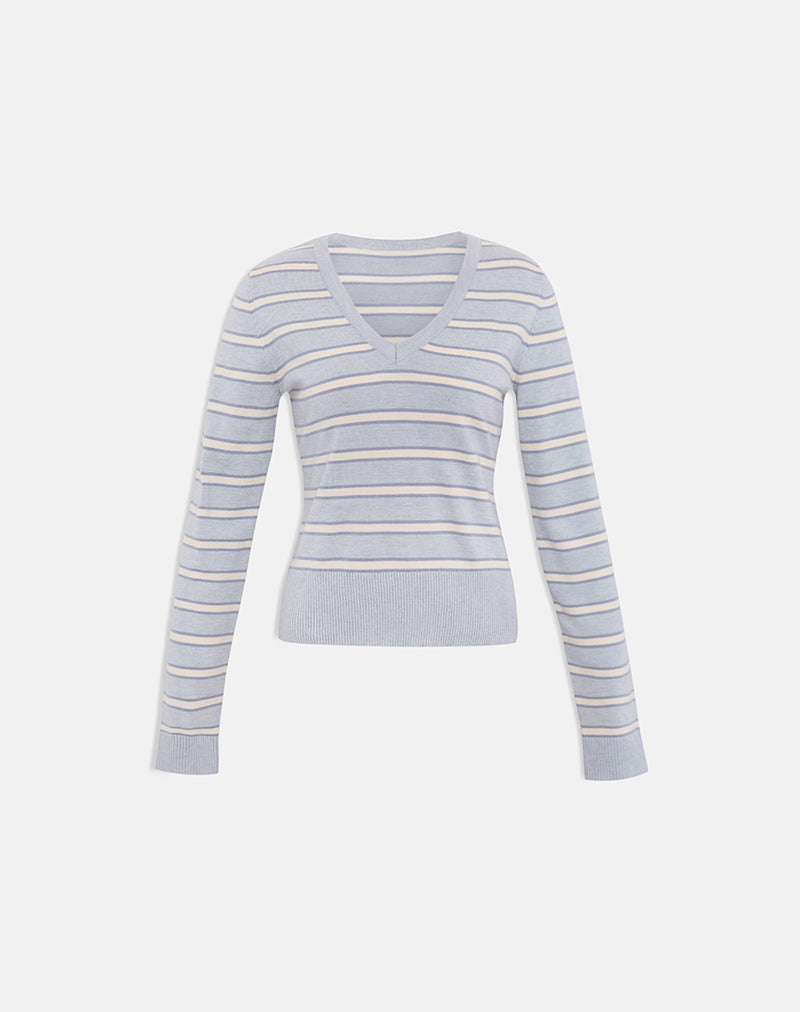 Bild von Yasra Jumper in gestreifter Strickoptik, cremefarben und grau