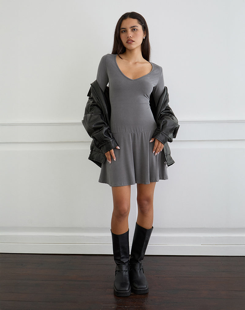 Image of Yauri Langärmeliges Minikleid aus Cupro Grau