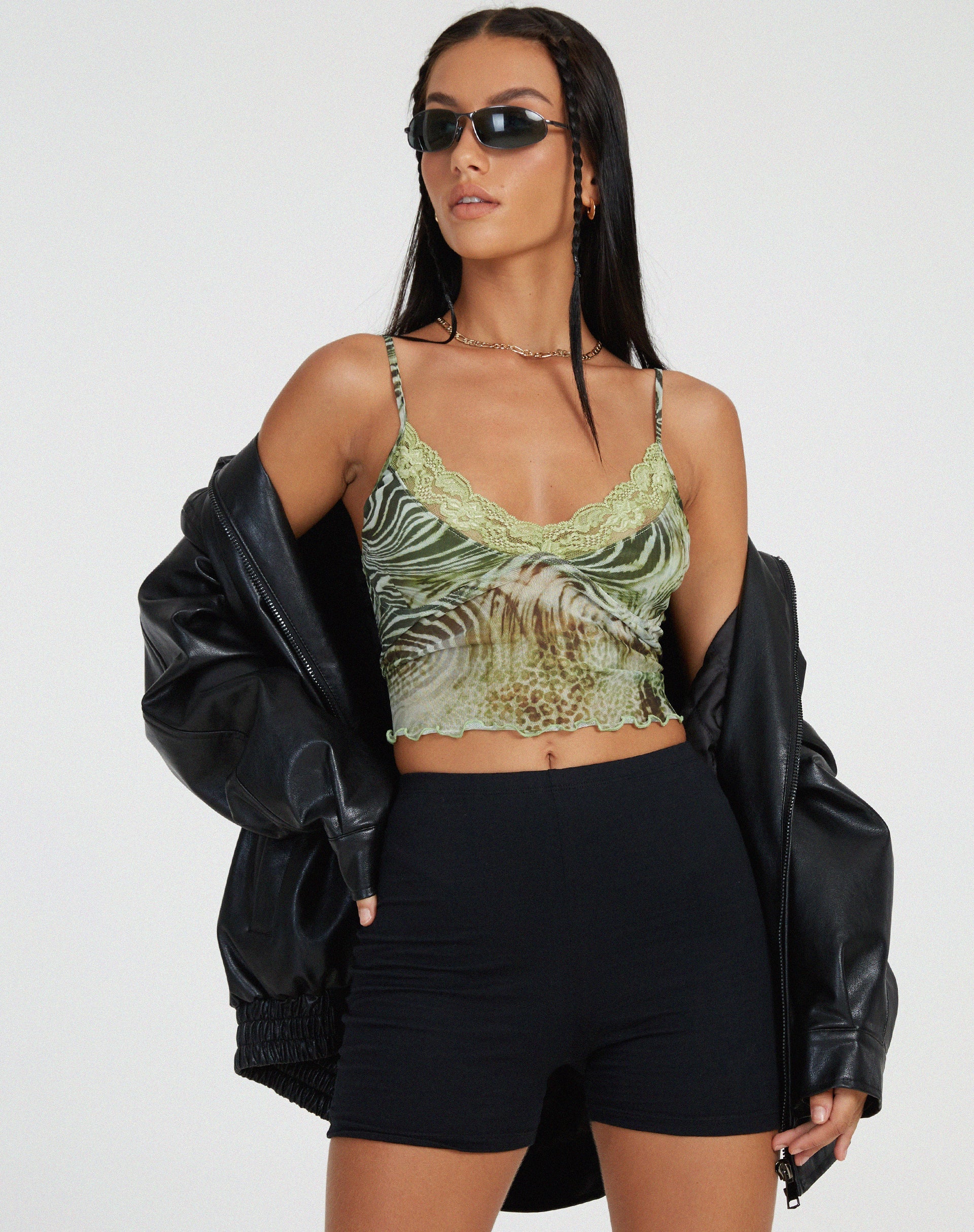 Bild von Yenika Cami Top in Mesh Cheetah Green