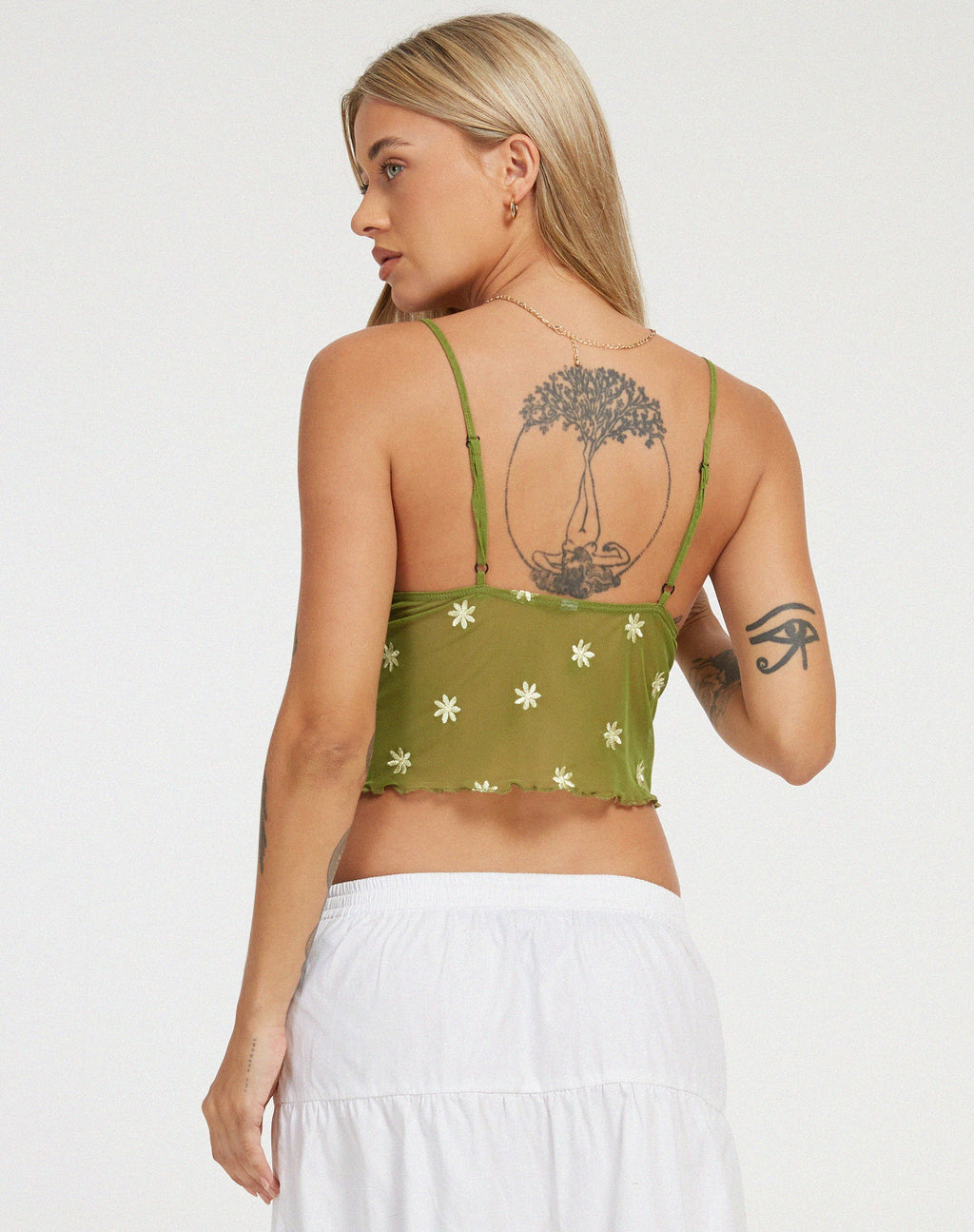 Yenika Cami Top in Moosgrün Custard Daisy Embro