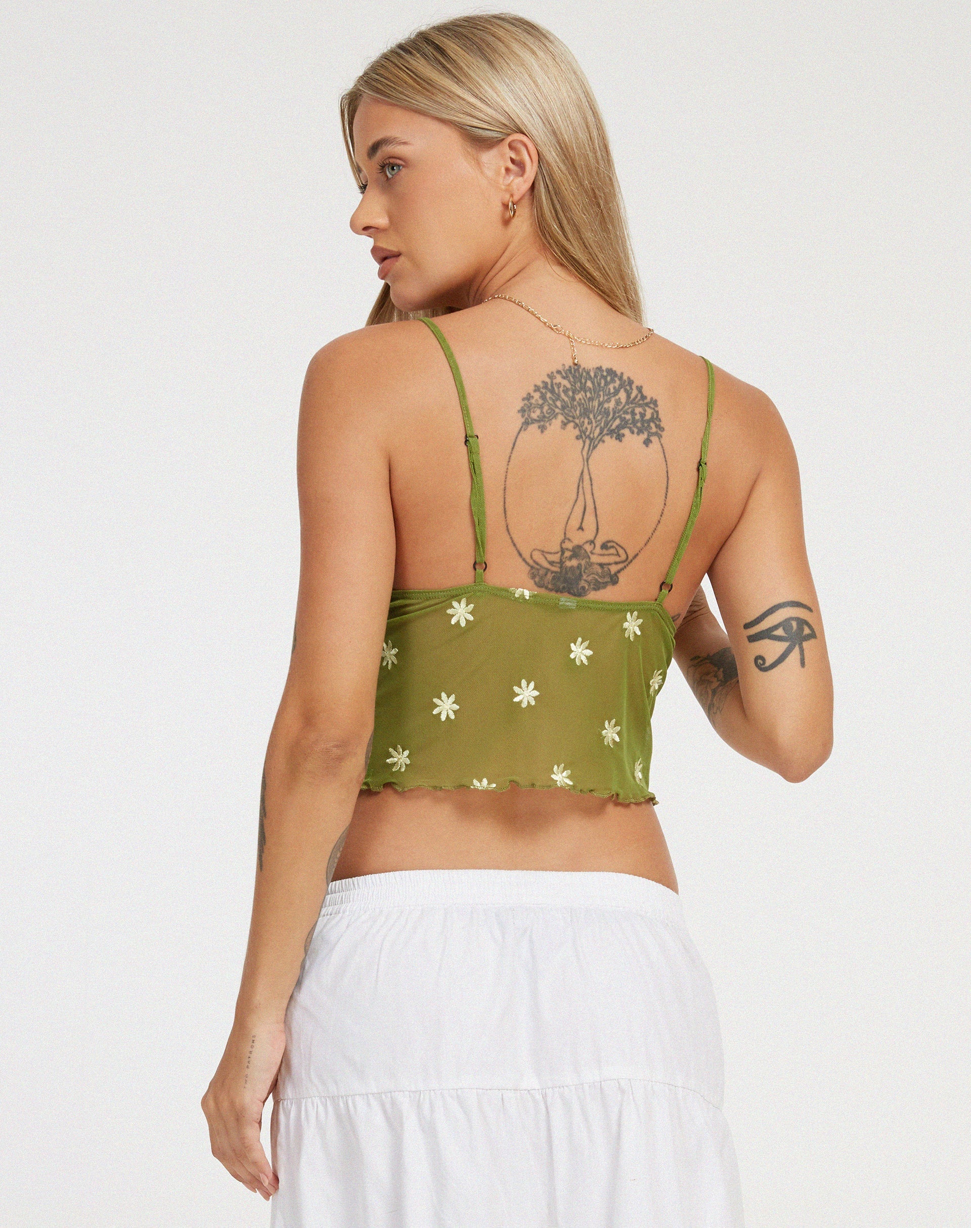 Bild von Yenika Cami Top in Moosgrün Custard Daisy Embro