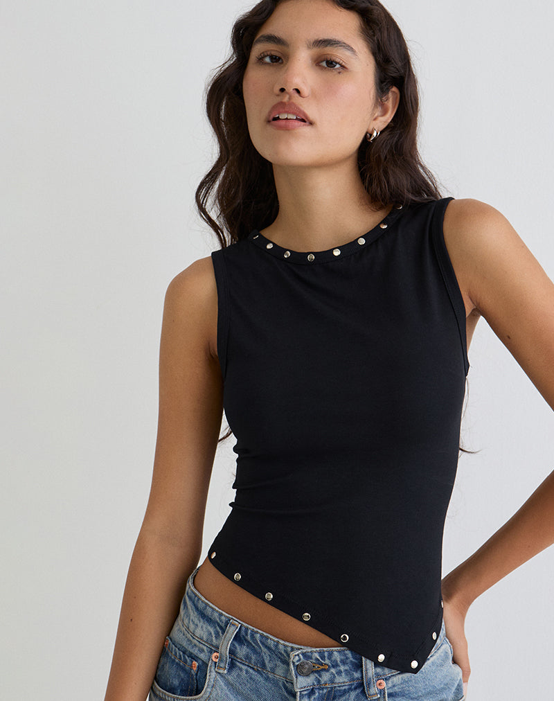 Yetta Double Stud Vest Top in Schwarz