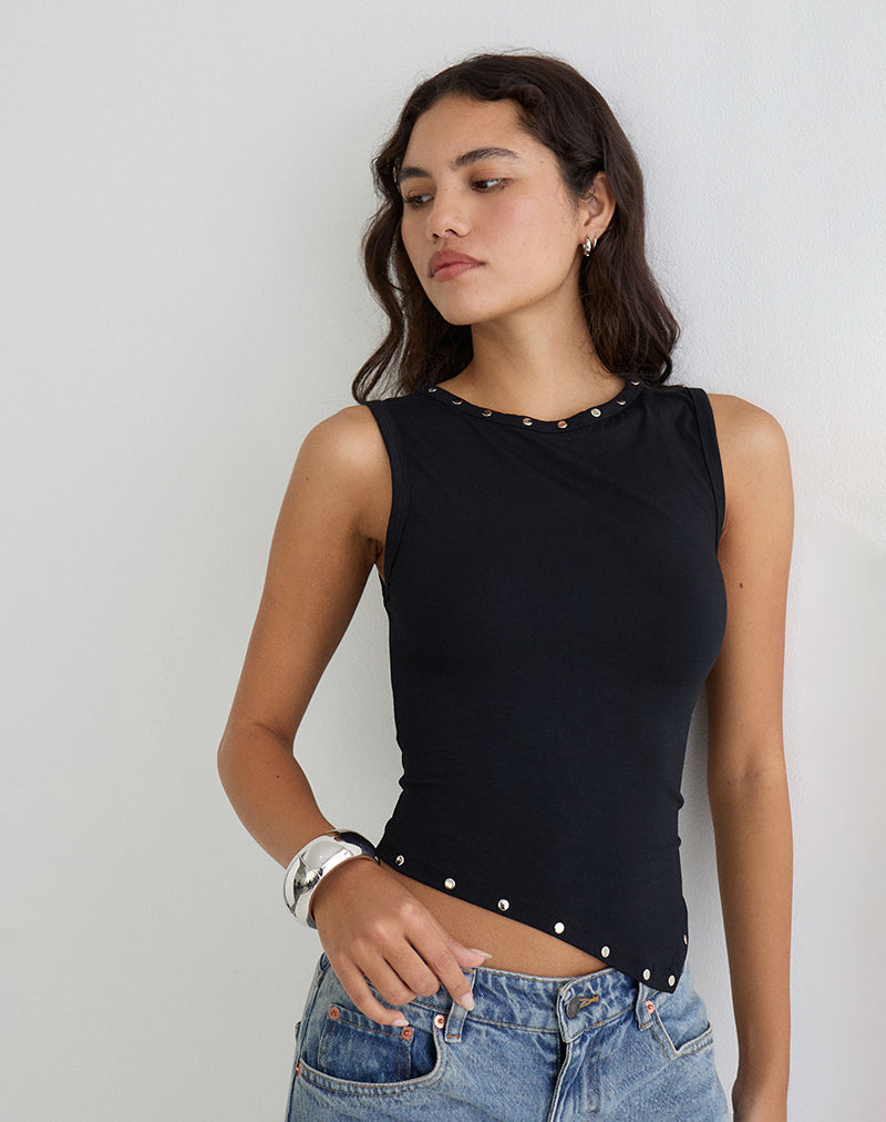Bild von Yetta Double Stud Vest Top in Schwarz