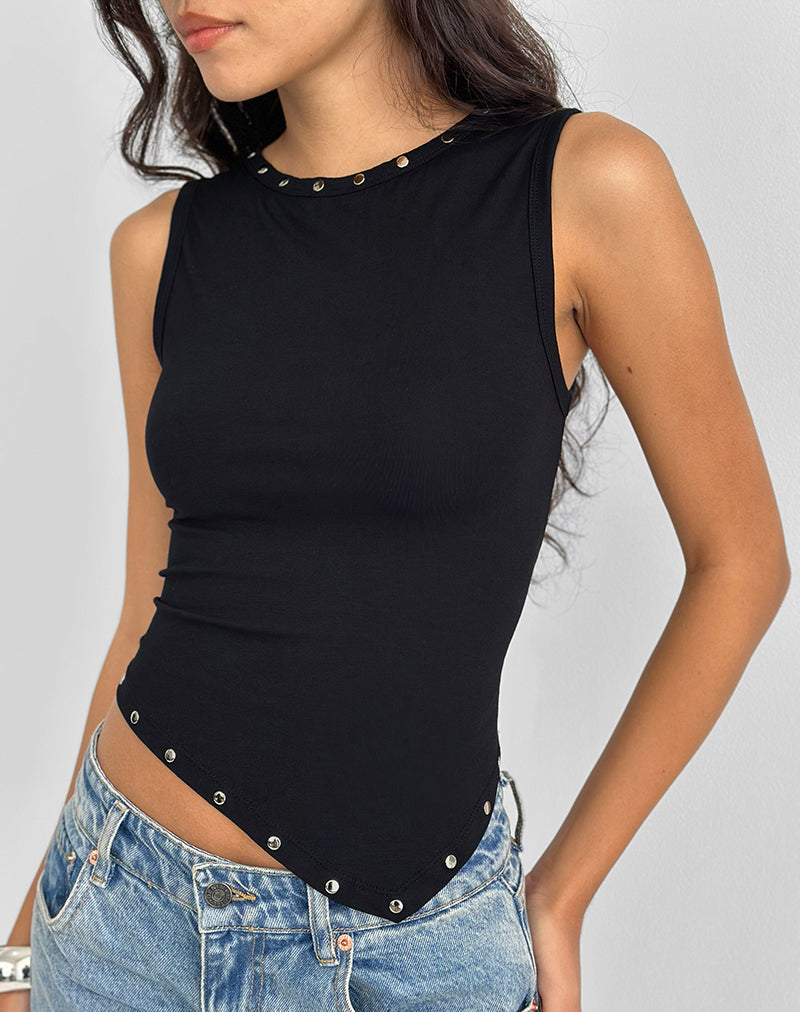 Bild von Yetta Double Stud Vest Top in Schwarz