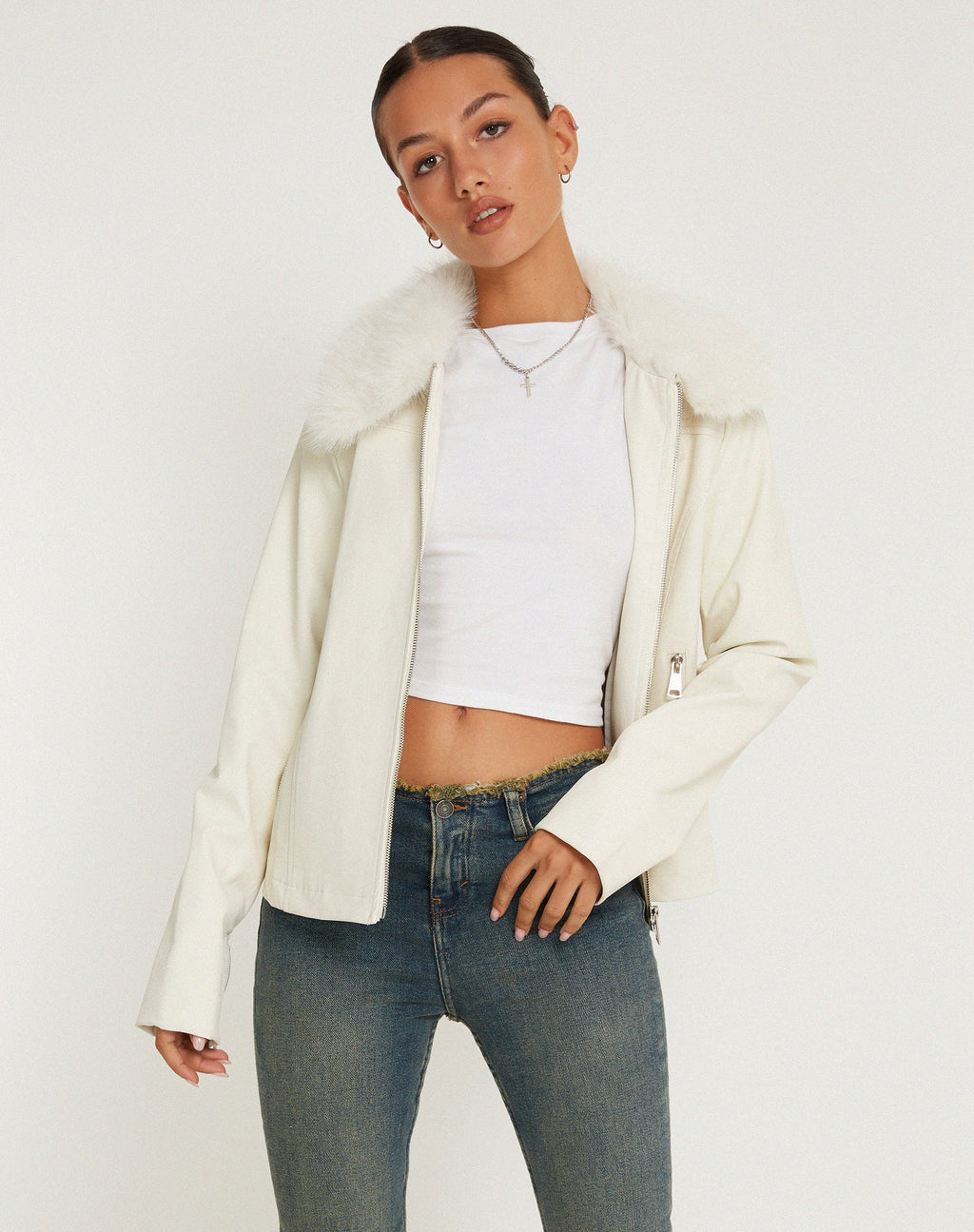 Yindo Zip Up Jacke in PU Weiß