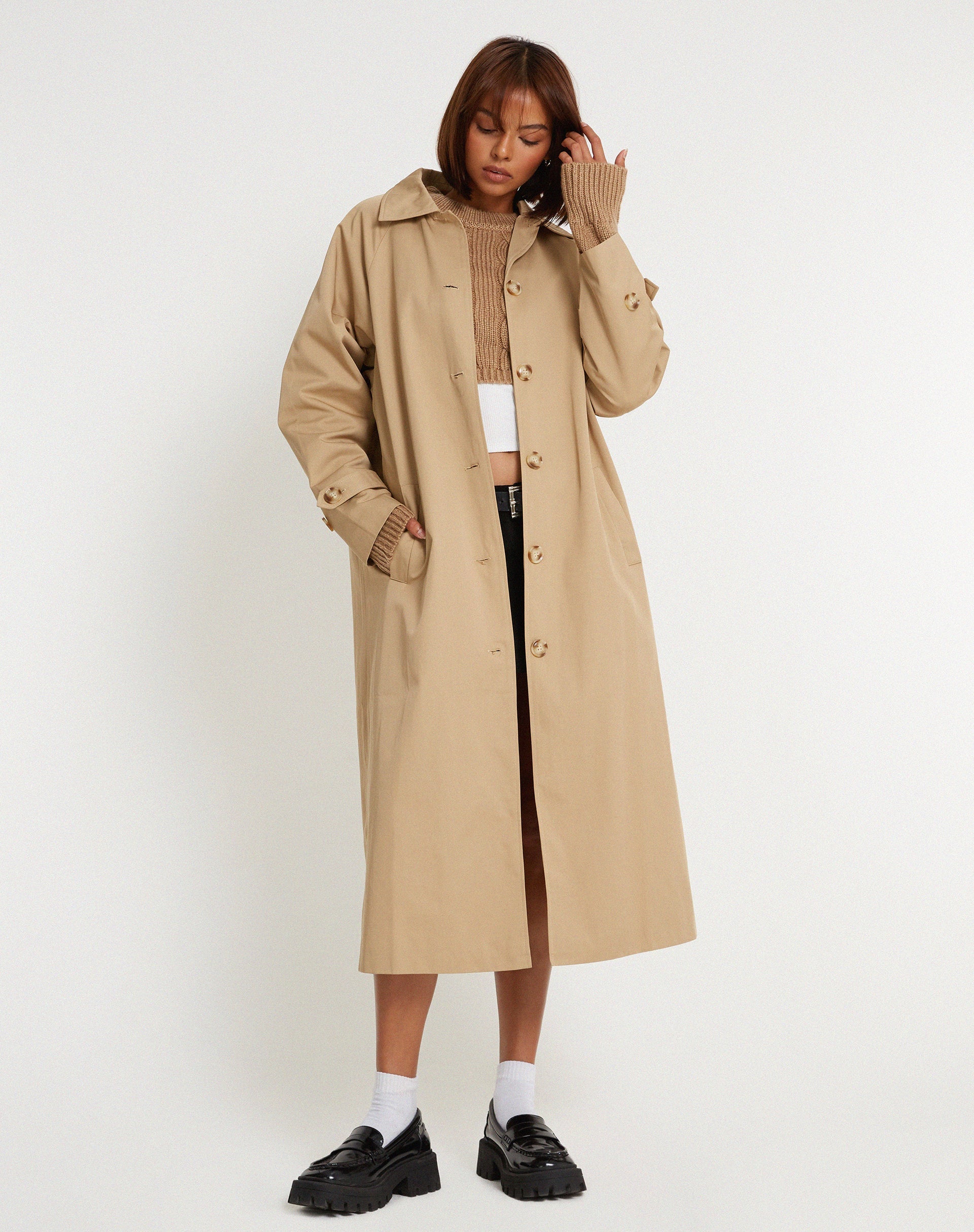 Bild von Assa Trenchcoat in Tan mit Streifenfutter
