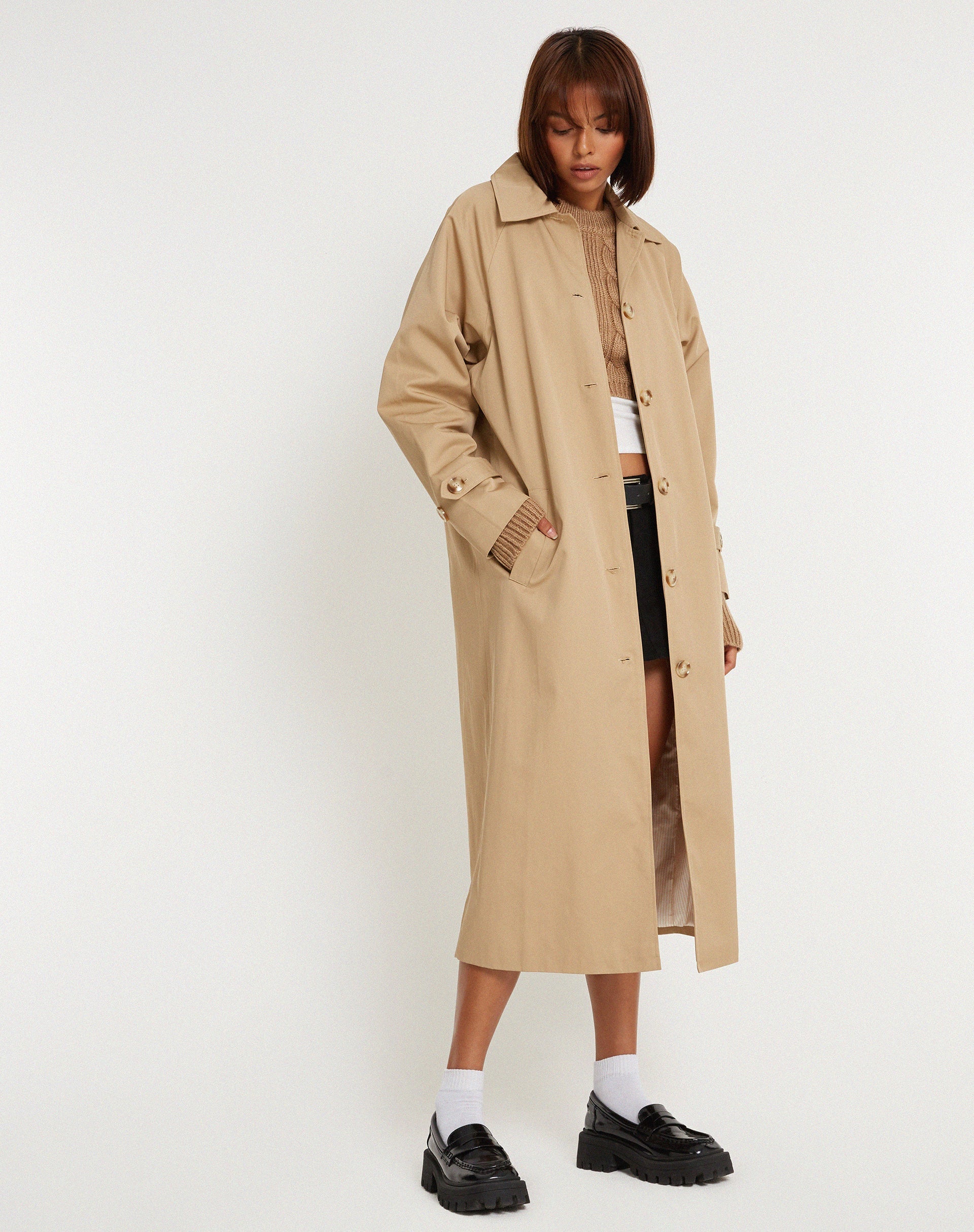 Bild von Assa Trenchcoat in Tan mit Streifenfutter