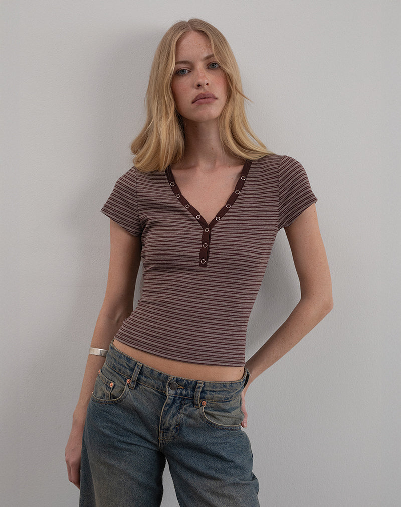 Image of Yolla Top in Braun und Grau gestreift