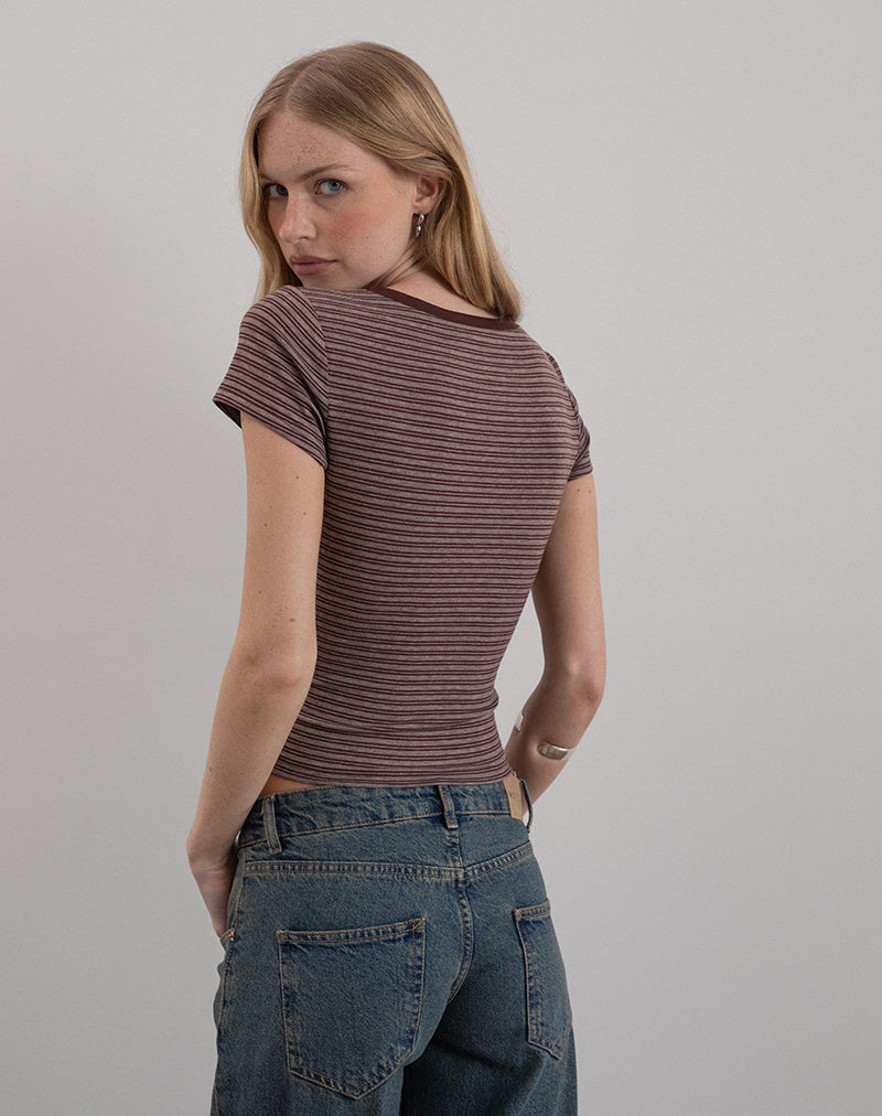 Image of Yolla Top in Braun und Grau gestreift