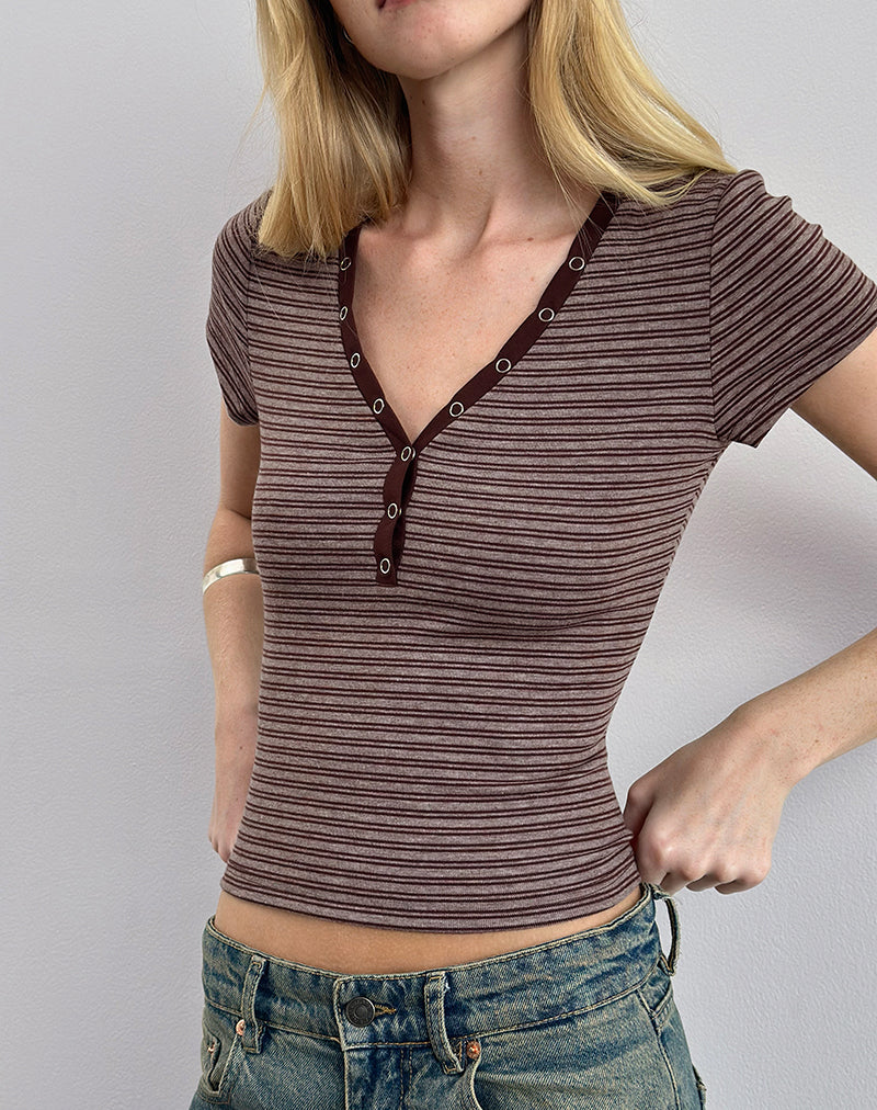 Image of Yolla Top in Braun und Grau gestreift