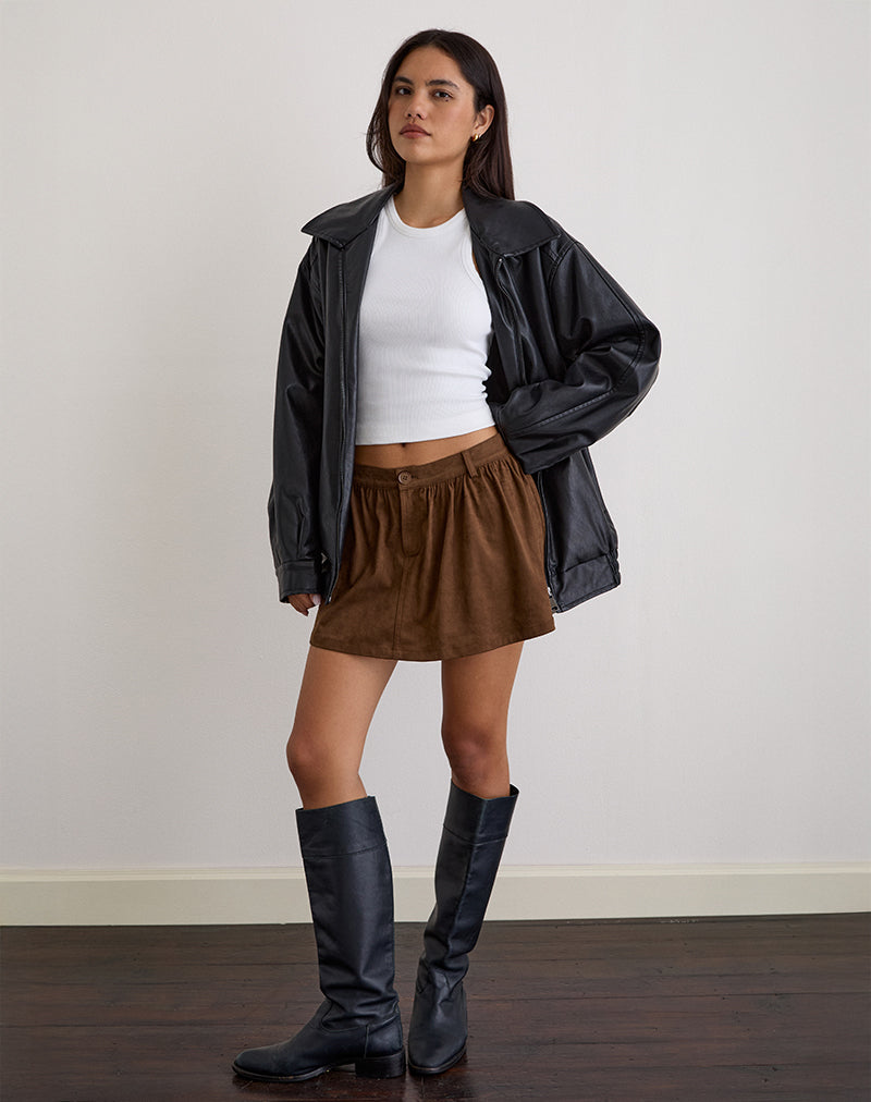Yonca Rüschen Mini Skort in Wildleder Braun