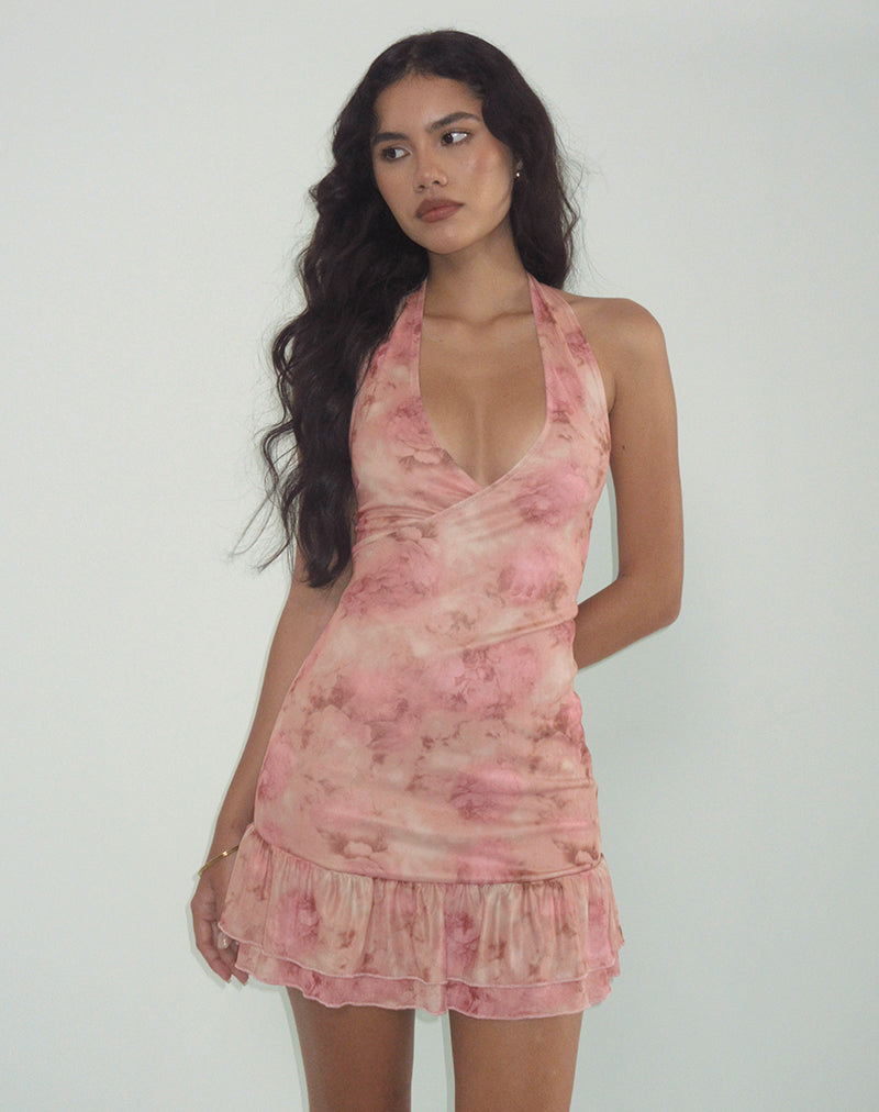 Image of Yoriko Minikleid mit Rollkragen in Smoky Floral Pfirsich