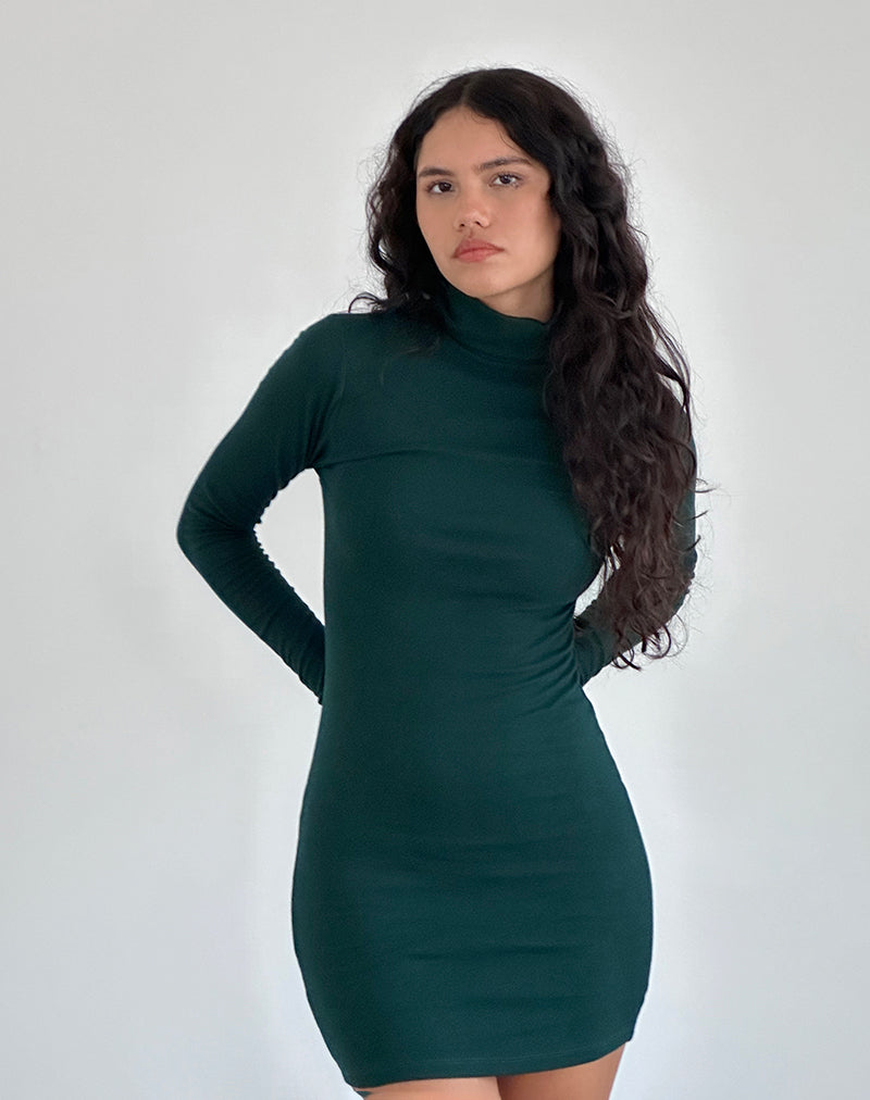 Image of Yrion Rollkragen-Bodycon-Minikleid in Waldgrün