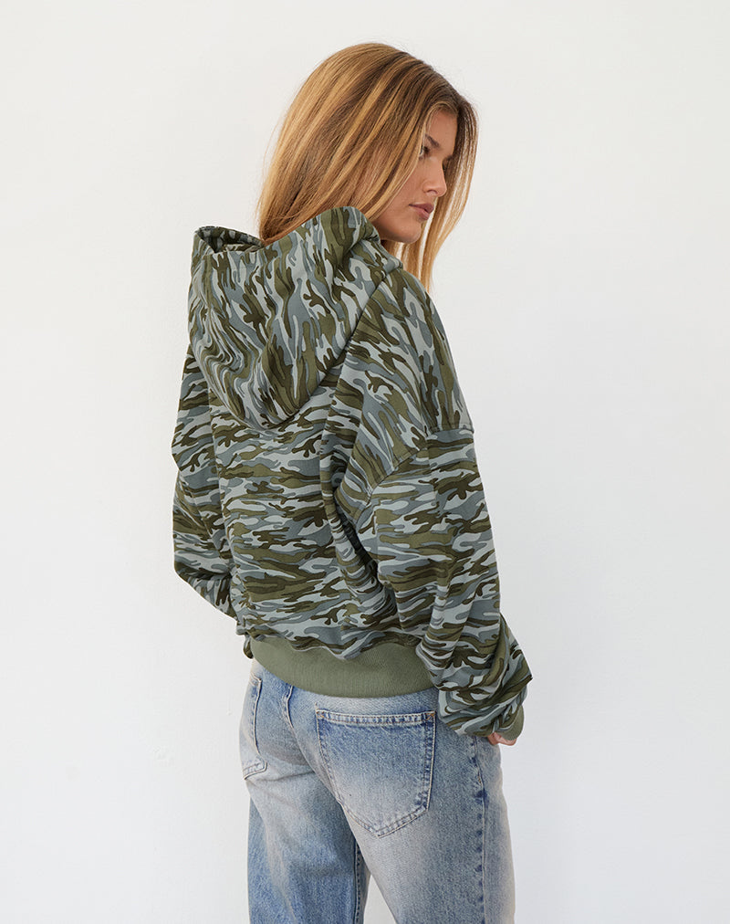 Image of Yukadi Zip Through Hoodie in Tarnfarbe Grün