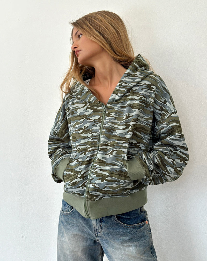 Yukadi Kapuzenpullover mit Reißverschluss in Camouflage Grün