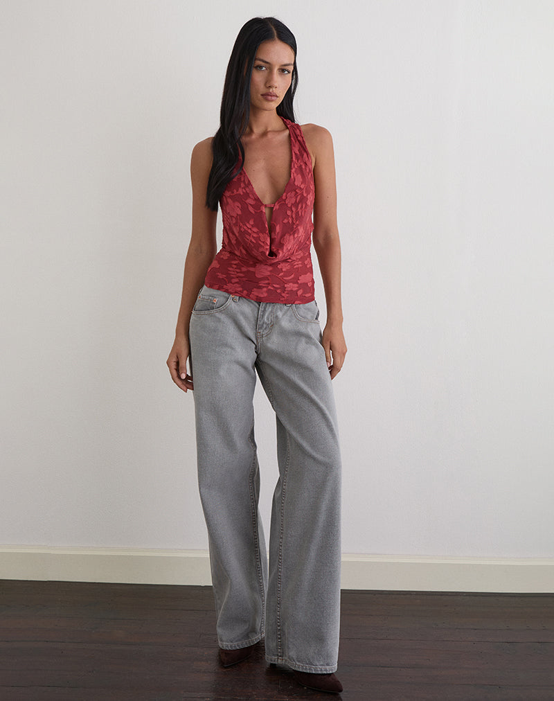 Bild von Yukari Plunge Top in Burnout Mesh Rot