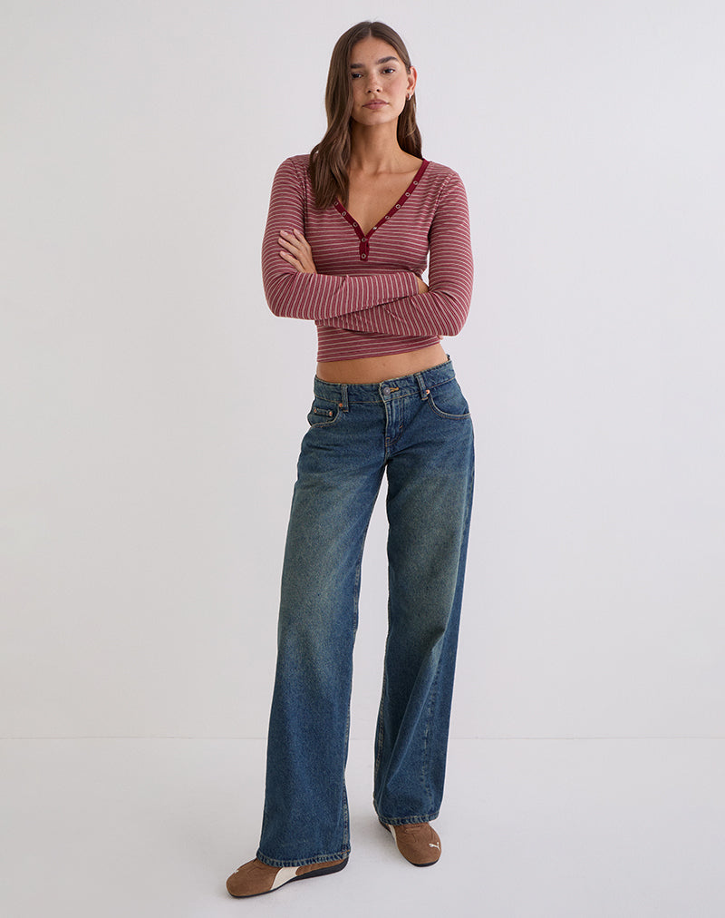 Image of Yusi Long Sleeve Top in Burgundy Stripe