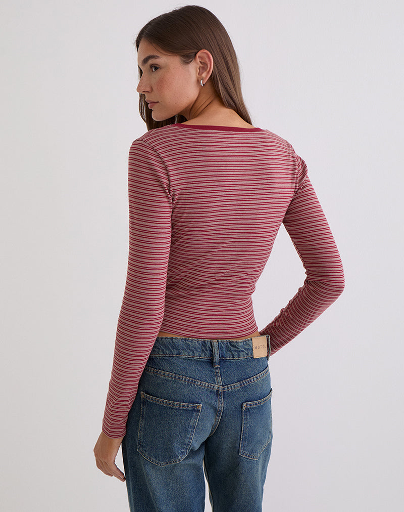 Image of Yusi Long Sleeve Top in Burgundy Stripe