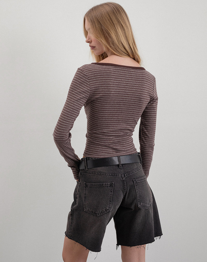 Image of Yusi Langärmeliges Top in Braun und Grau gestreift