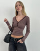 Image of Yusi Langärmeliges Top in Braun und Grau gestreift