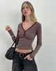 Image of Yusi Langärmeliges Top in Braun und Grau gestreift