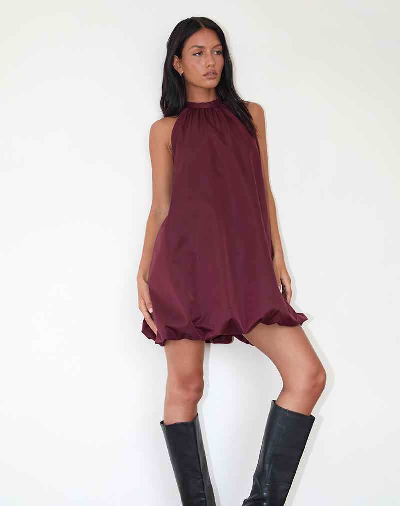 Yusna Puffball-Minikleid in Dunkelbeere
