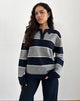 Image of Yusnada Übergroßer Rugby-Pullover in Marineblau und Grau gestreift
