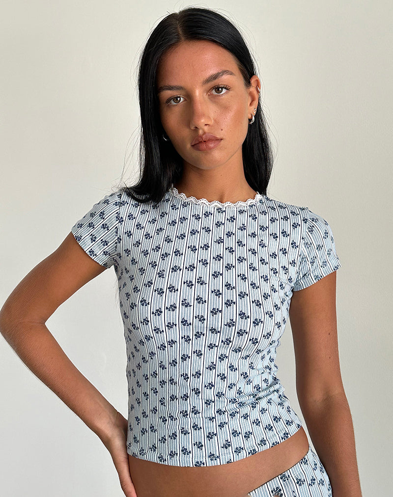 Zagy Tee mit floralem Streifen