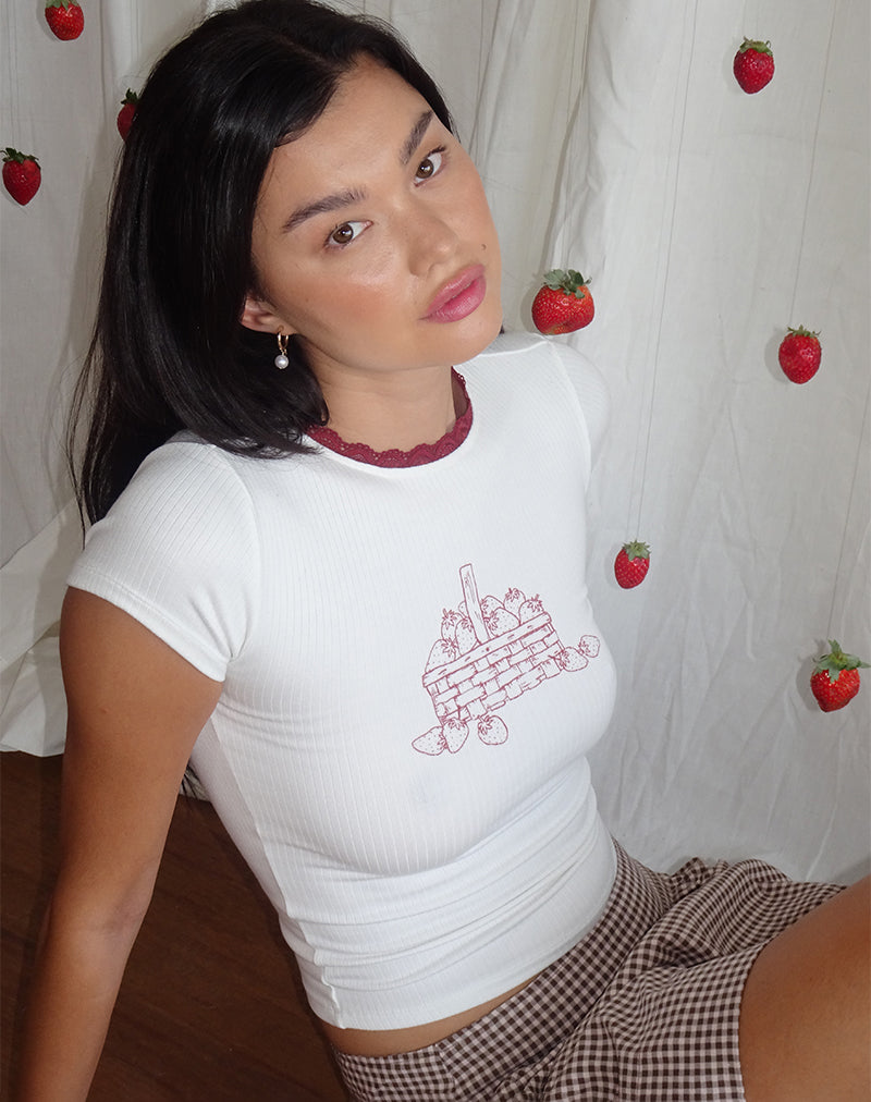 Zagy Tee in Off White mit Erdbeertopf-Aufdruck